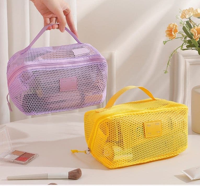トラベルポーチ 持ち手付き通気性抜群メッシュ化粧品収納ポーチ