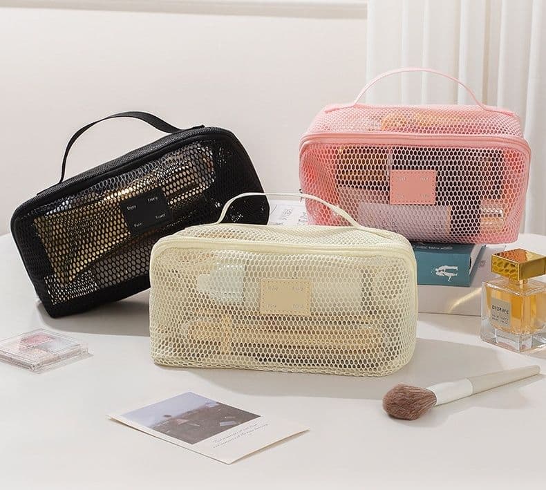 トラベルポーチ 持ち手付き通気性抜群メッシュ化粧品収納ポーチ